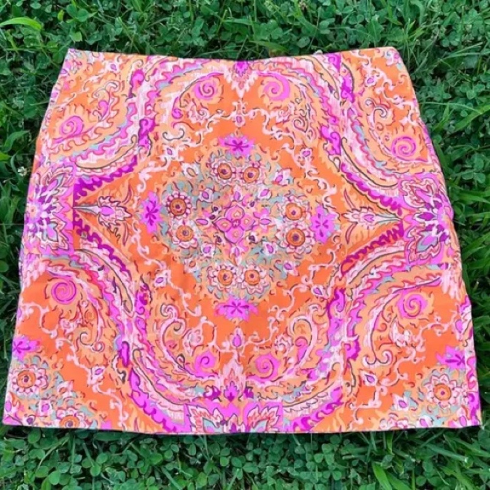 J Crew Patterned Orange and Pink Women's Mini Skirt